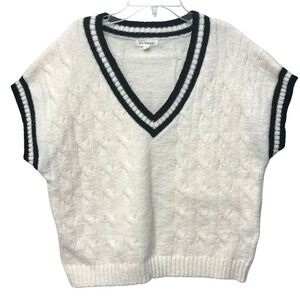 Blu Pepper V-Neck Sleeveless Sweater Vest Womens Size Large Ivory Preppy Modern‎